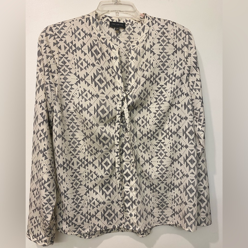 The Limited Black and White Button Down Shirt with Mandarin Collar